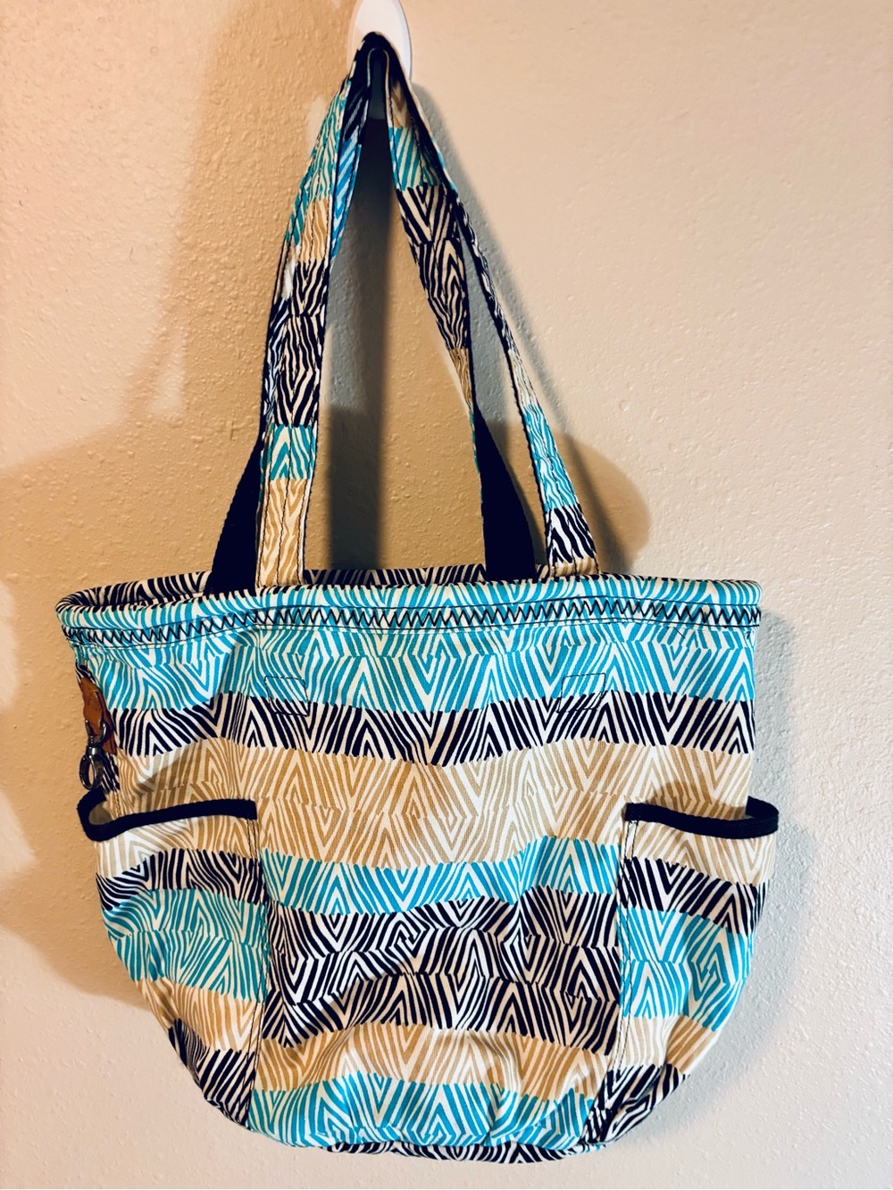Thirty-One Retro Metro Aqua, Tan, Black & White Tote with Wallet